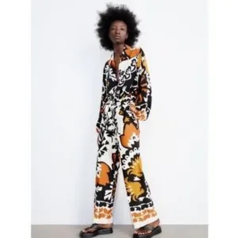 Zara Floral Flowy Pants Trousers